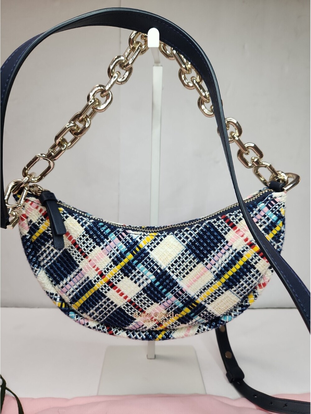 Kate Spade New York Smile Tweed Fabric Small Crossbody Parchment Multi NWOT - Picture 4 of 9